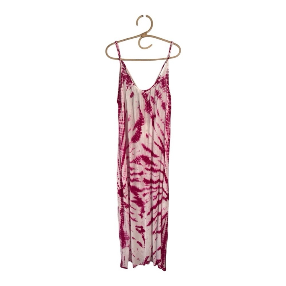 Raviya Tie - Dye Maxi Magenta White Gauze Criss Cross Back Flowy Cover Up Dress - Picture 2 of 12